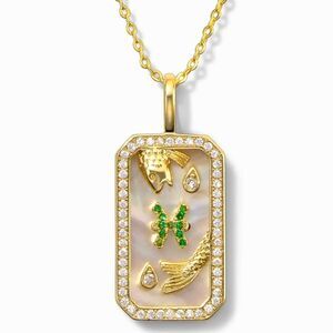 SALE 18k Stamped Gold Filled Pisces Iridescent Horoscope Crystal Necklace